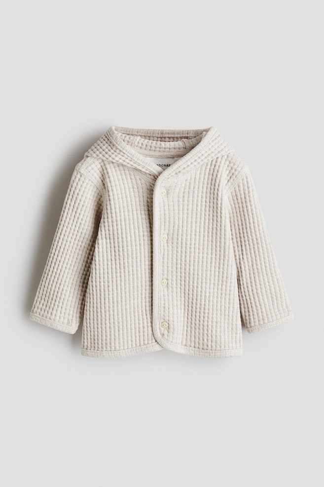Waffled cotton cardigan - Light beige/Light dusty green - 1