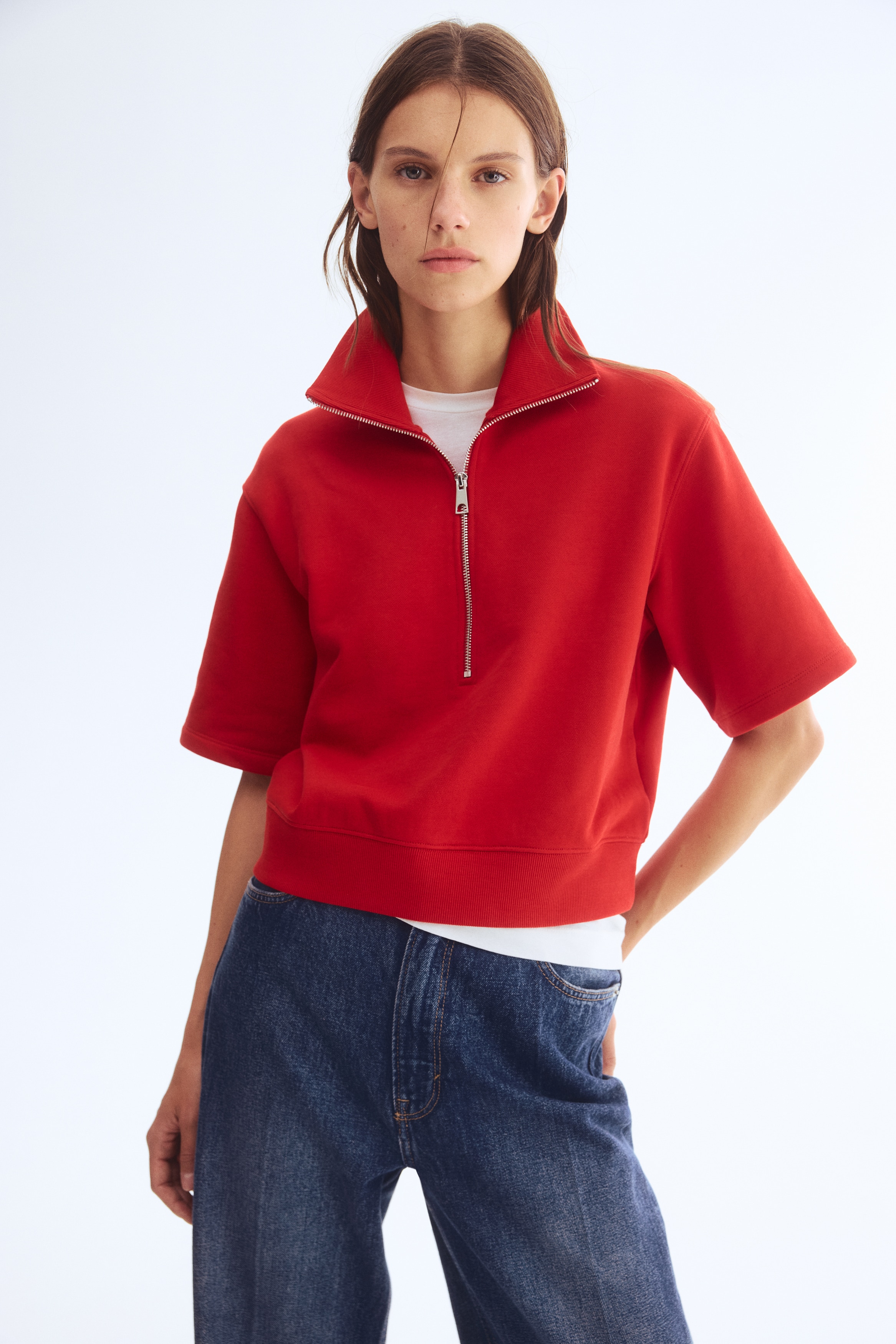 Half-Zip Sweatshirt - Bright red - Ladies | H&M US