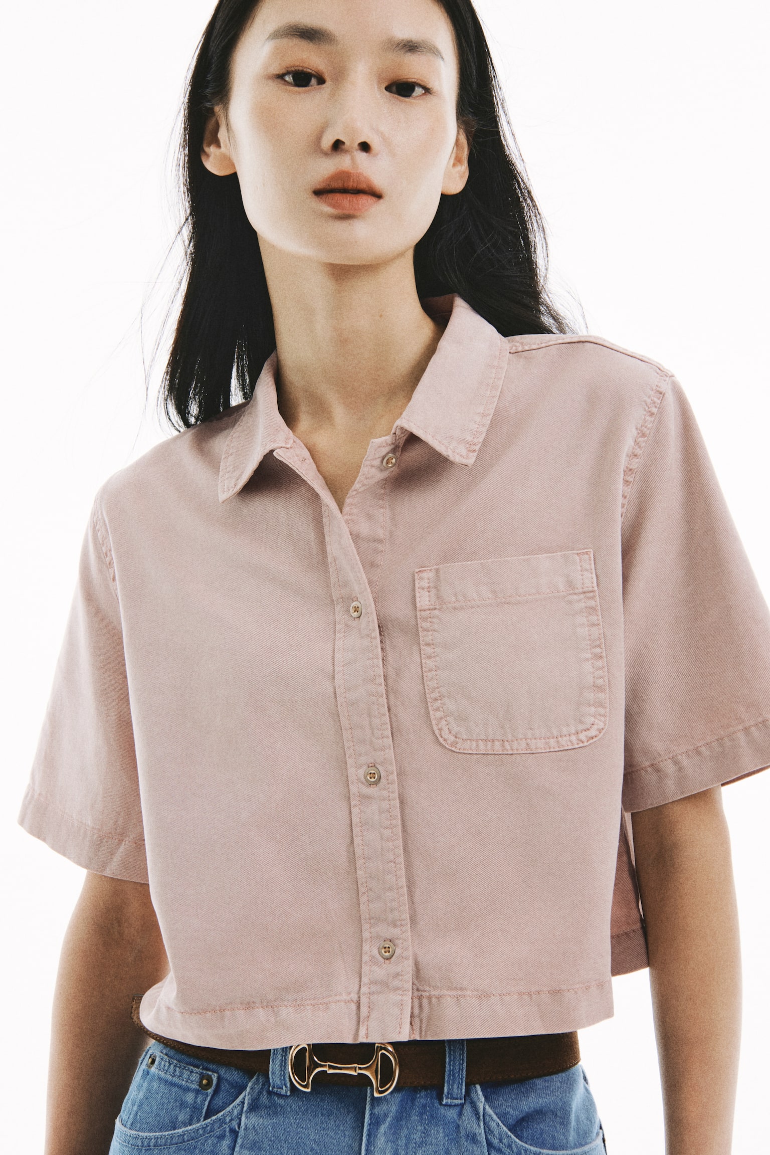 Boxy denim shirt - Powder pink/Denim grey - 5