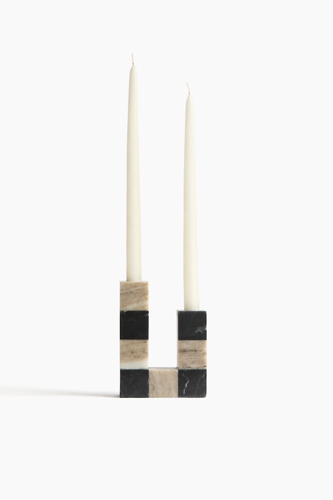 Ljusstake i marmor - Beige/Svartrutig - 1