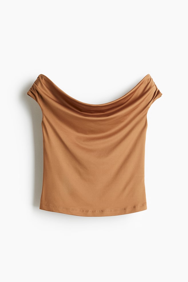 Draped off-the-shoulder top - Light brown - 1