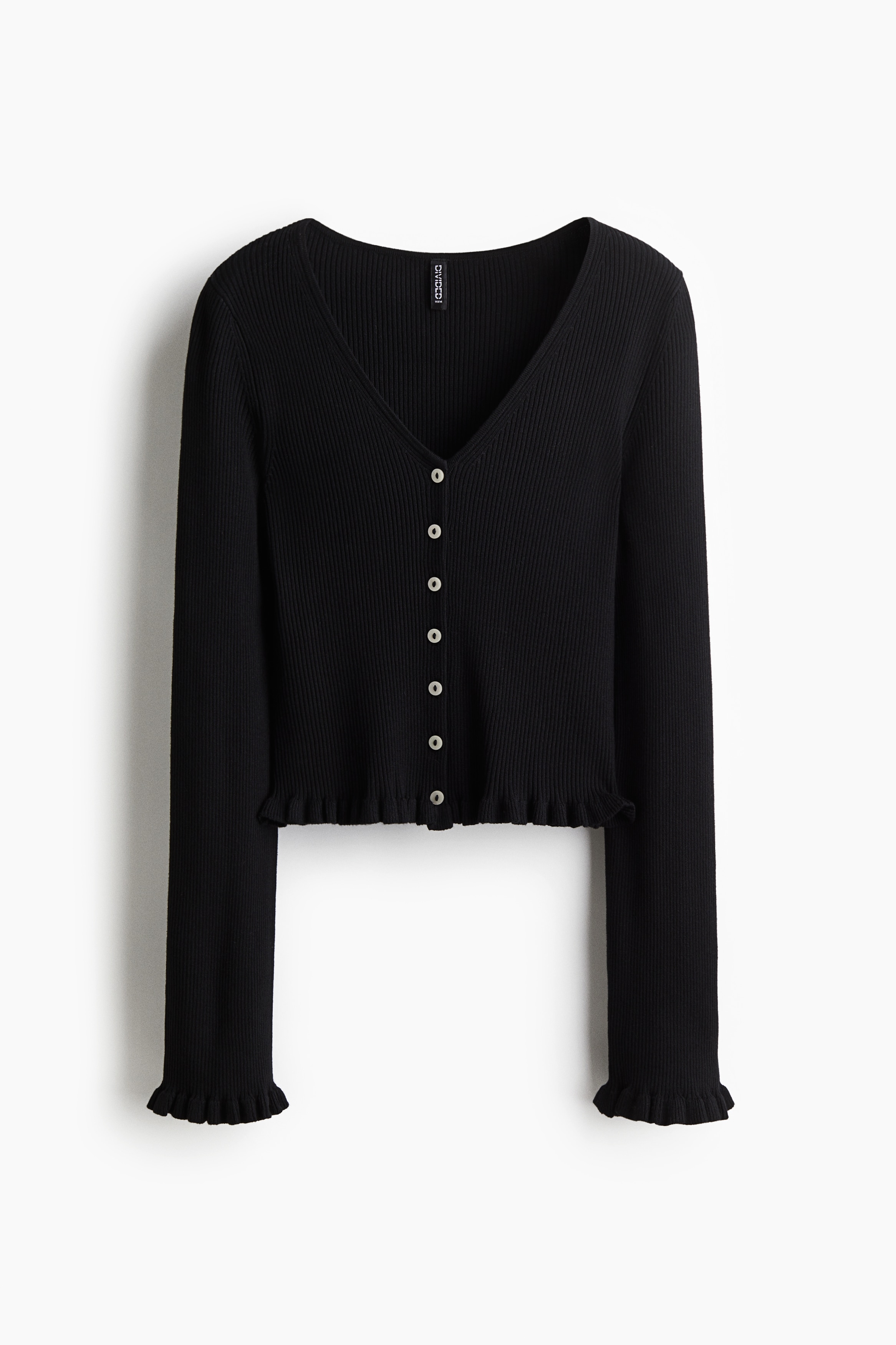 Ruffle-Trimmed Cardigan - Black/White/Plum red