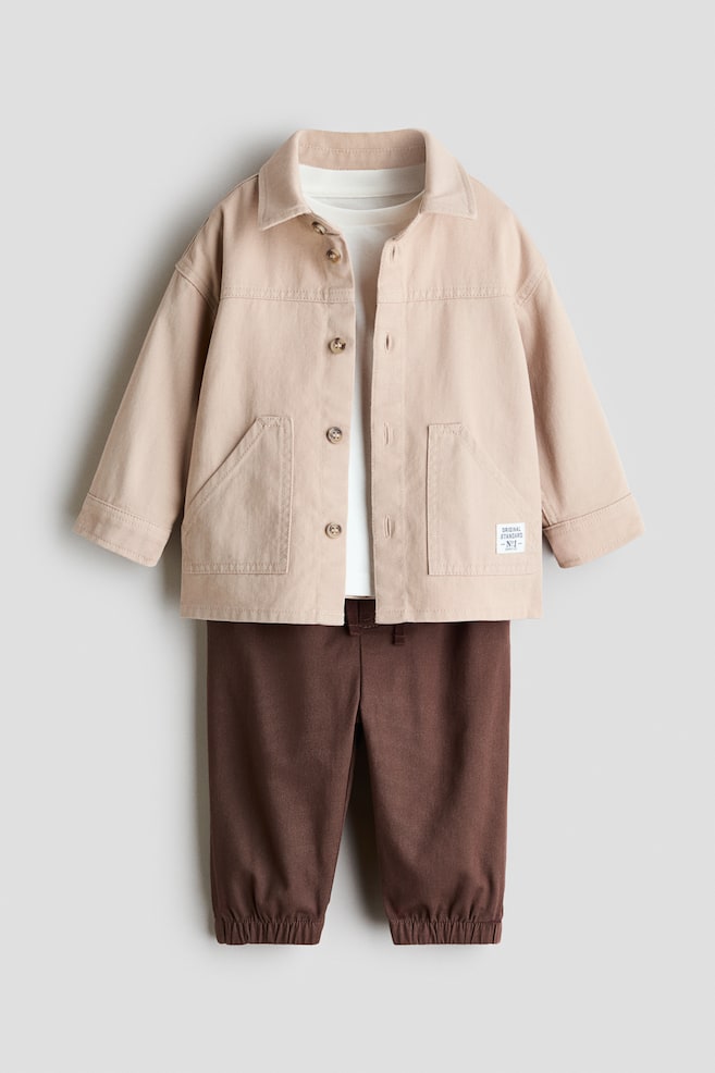 3-piece cotton set - ライトベージュ／ブラウン/ダスティブルー／ネイビーブルー - 1