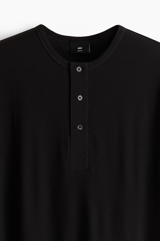 Slim-Fit Ribbed T-Shirt - Black - 2