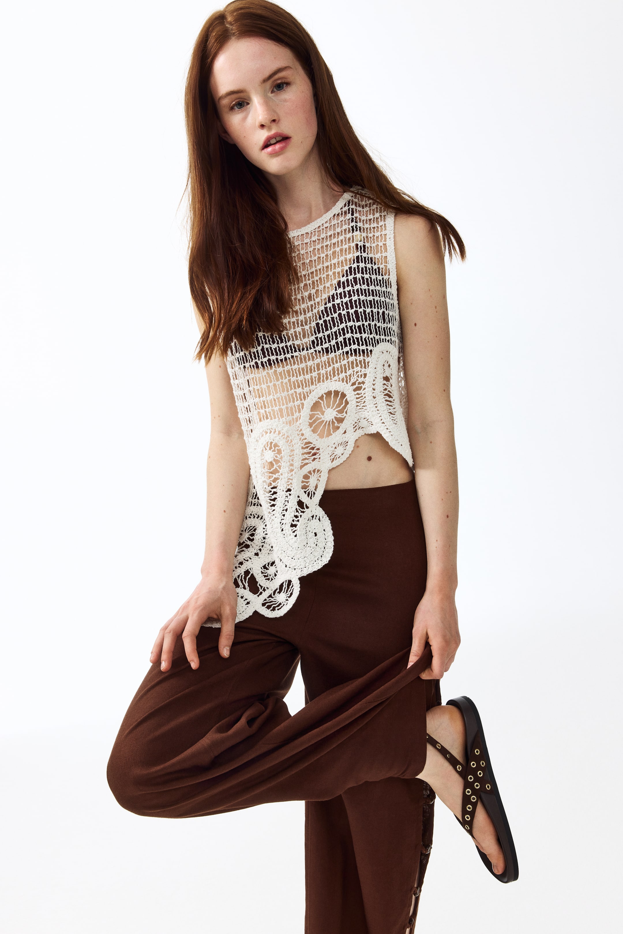Bead-Detail Linen-Blend Pants