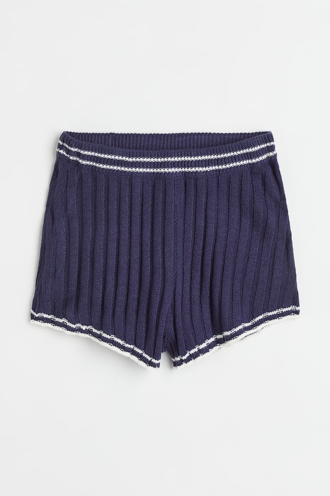 Rib-knit shorts - Dark blue/White - 1