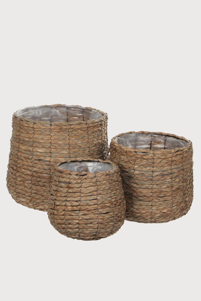 Lot de 3 paniers à plantes en jonc de mer - Marron Clair - 1