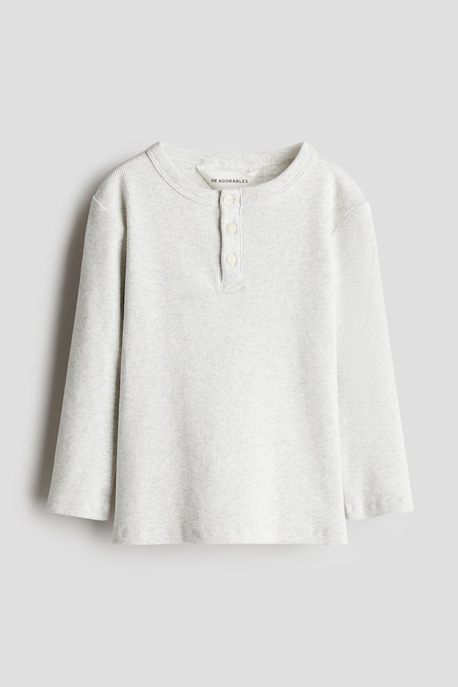Cotton Henley top - Light grey/Navy blue/White/Dark beige/Light blue - 1