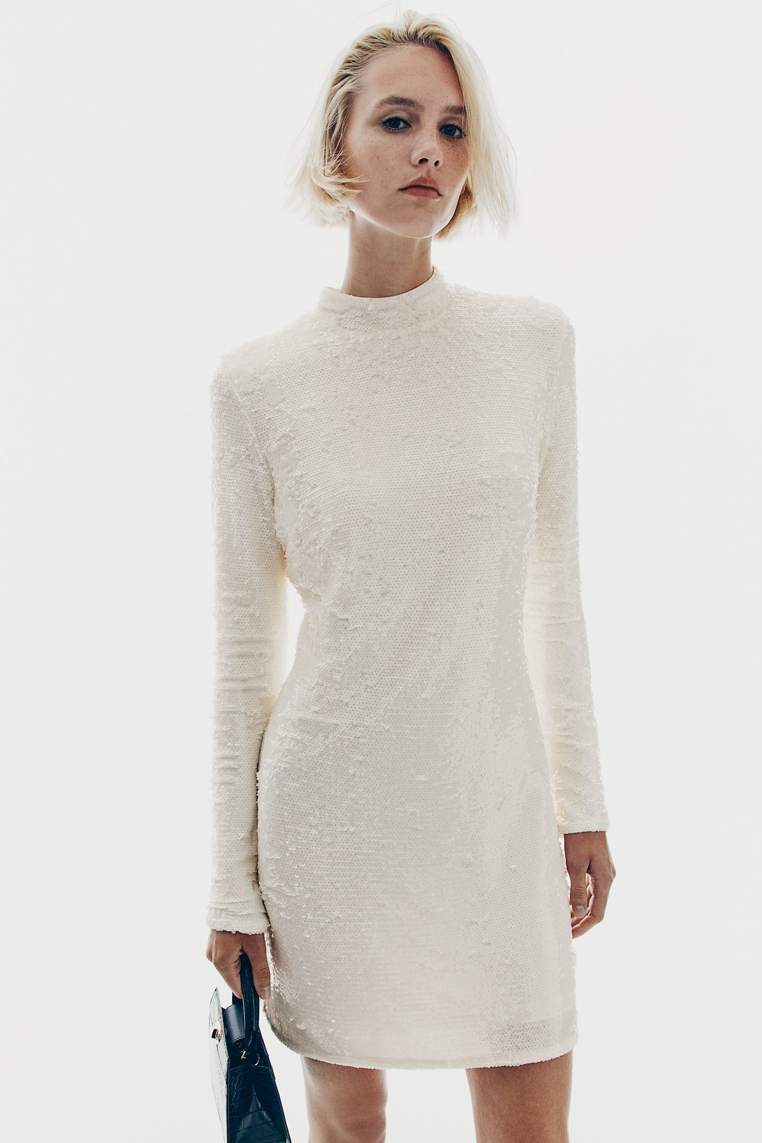 Sequined turtleneck dress - Cream - 5