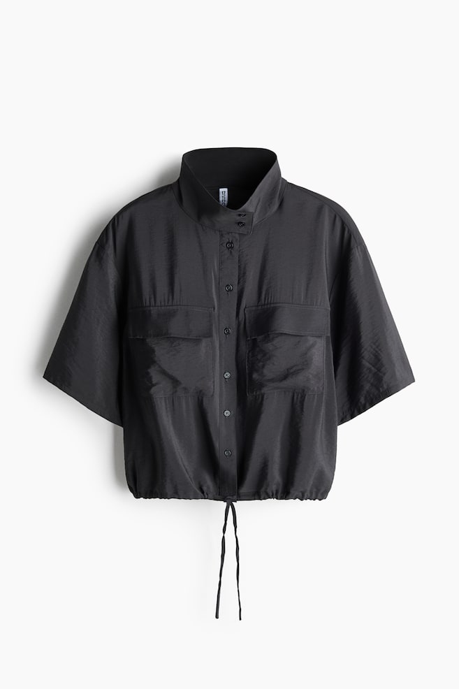 Stand-collar cargo top - Dark grey/Light beige/Light grey - 1