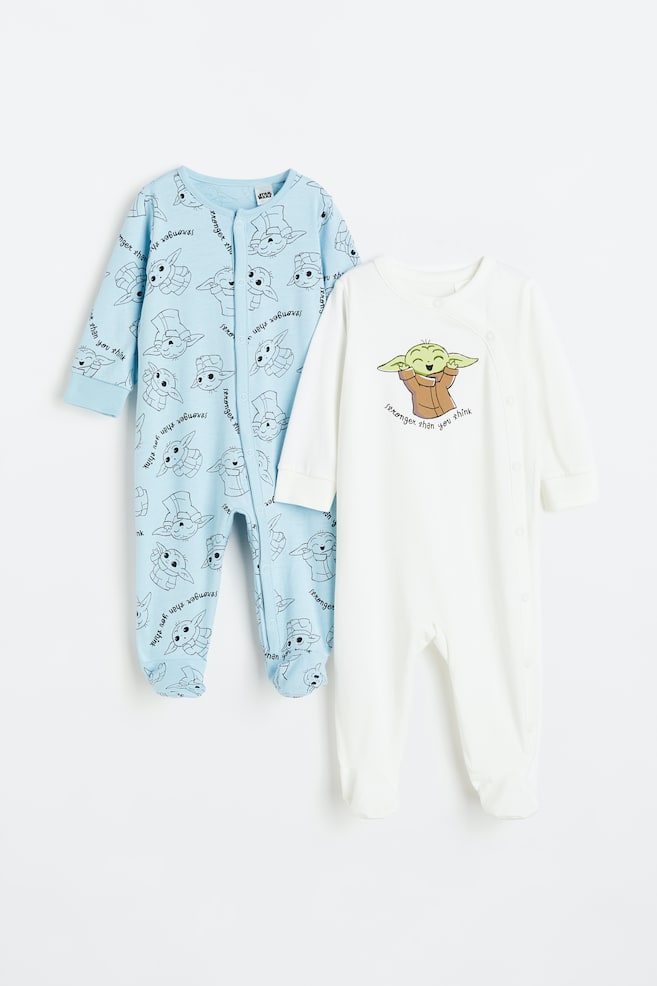 2-pack printed cotton all-in-one pyjamas - White/The Mandalorian/Purple/The Mandalorian/Blue/Mickey Mouse/Natural white/Winnie the Pooh