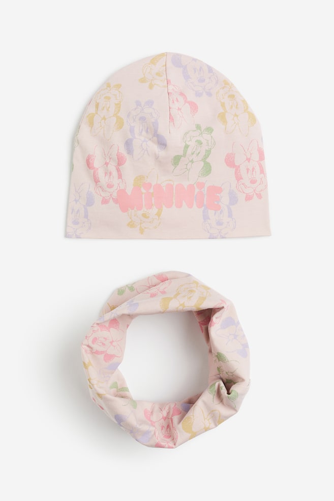 Berretto e sciarpa ad anello con stampa - Rosa chiaro/Minni - 1