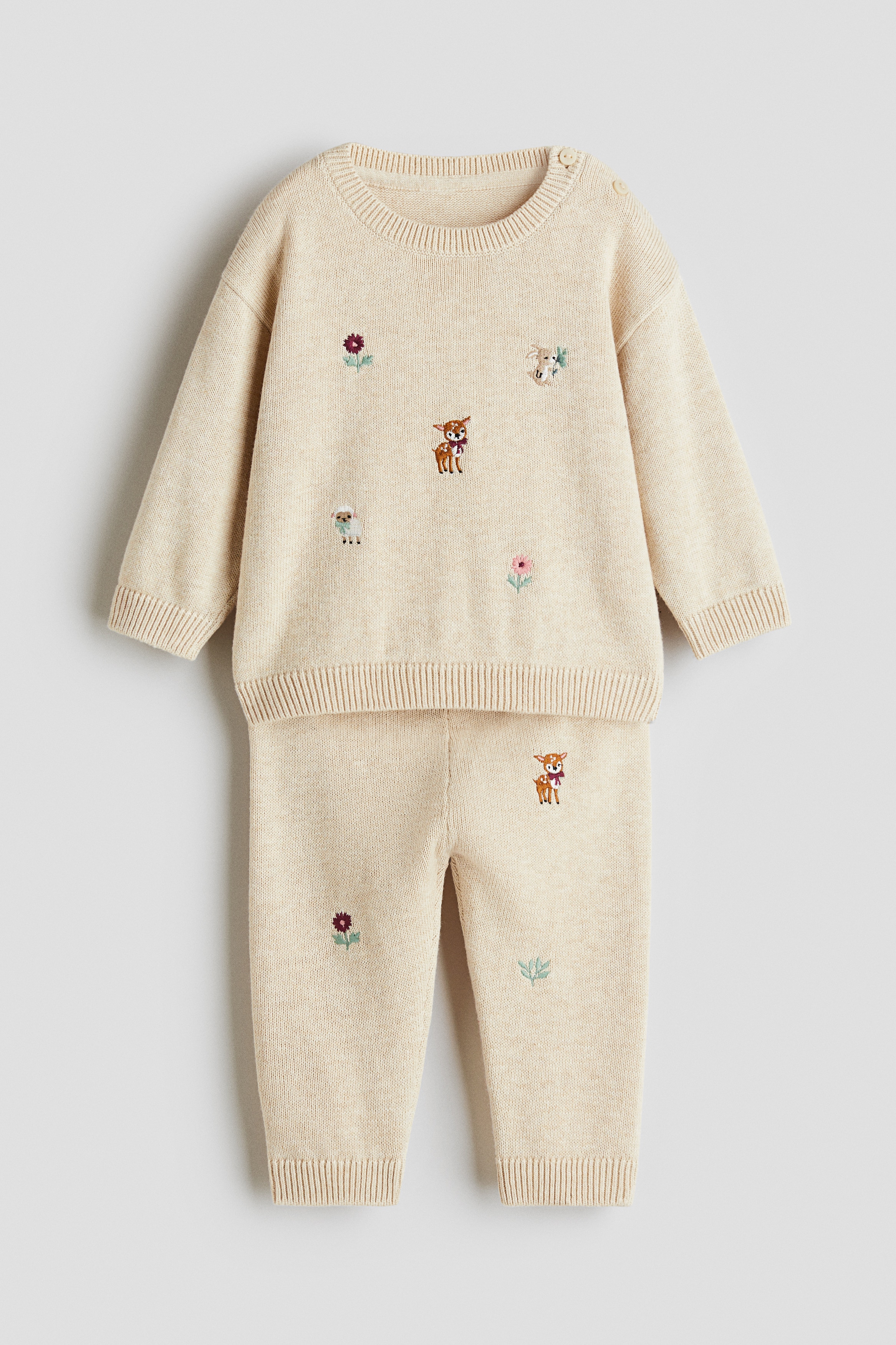 H & M - 刺繍ディテール コットン 2アイテムセット - ベージュ H & M - 刺繍ディテール コットン 2アイテムセット - ベージュ