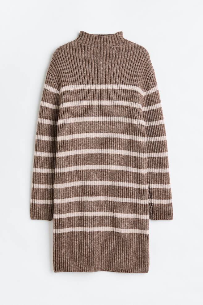 Rib-knit dress - Dark beige/Striped - 2