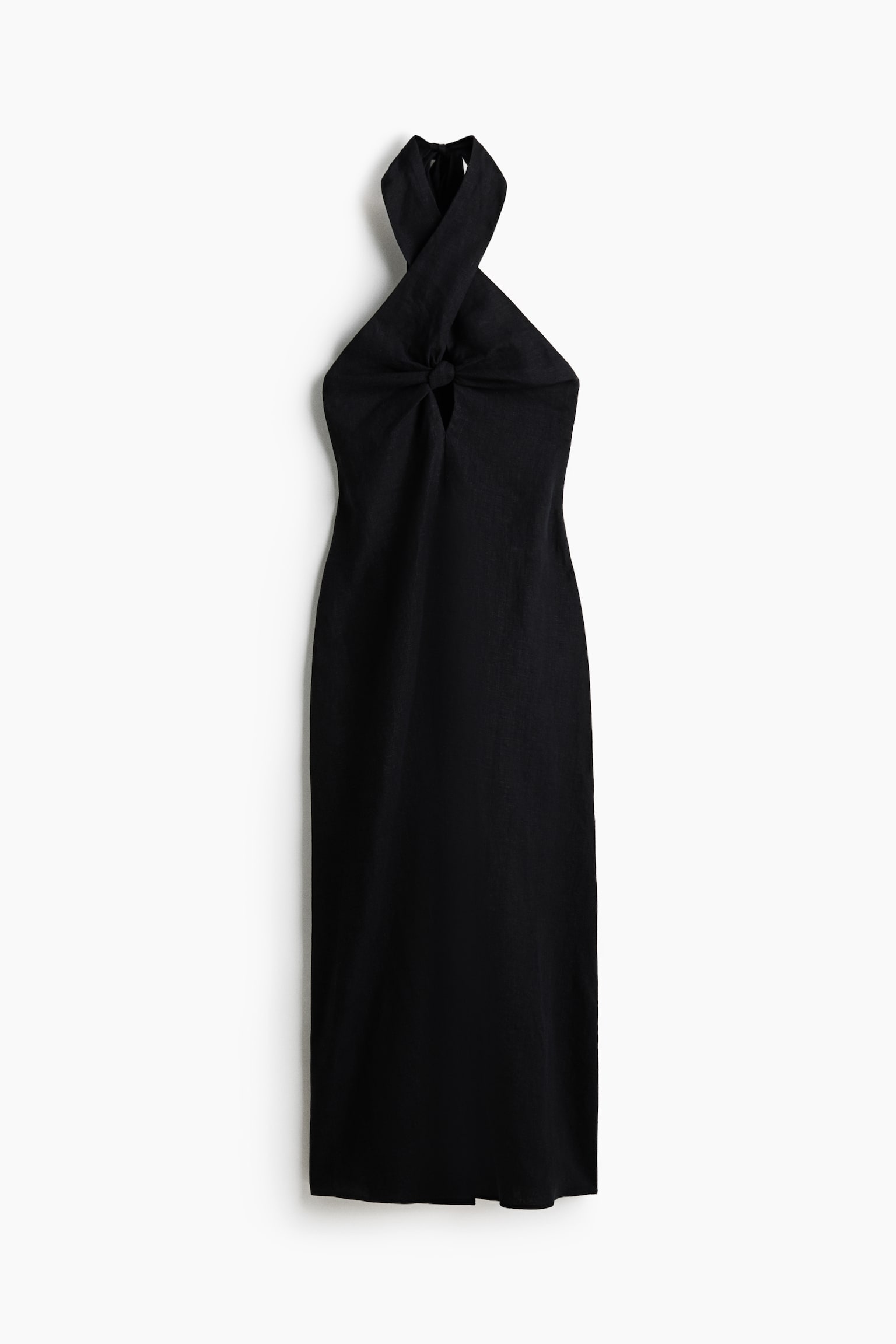 Halterneck linen dress - Black - 1