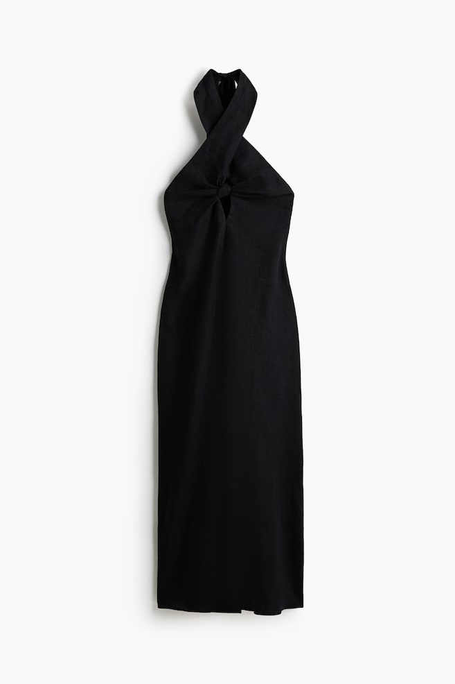 Halterneck linen dress - Black - 1