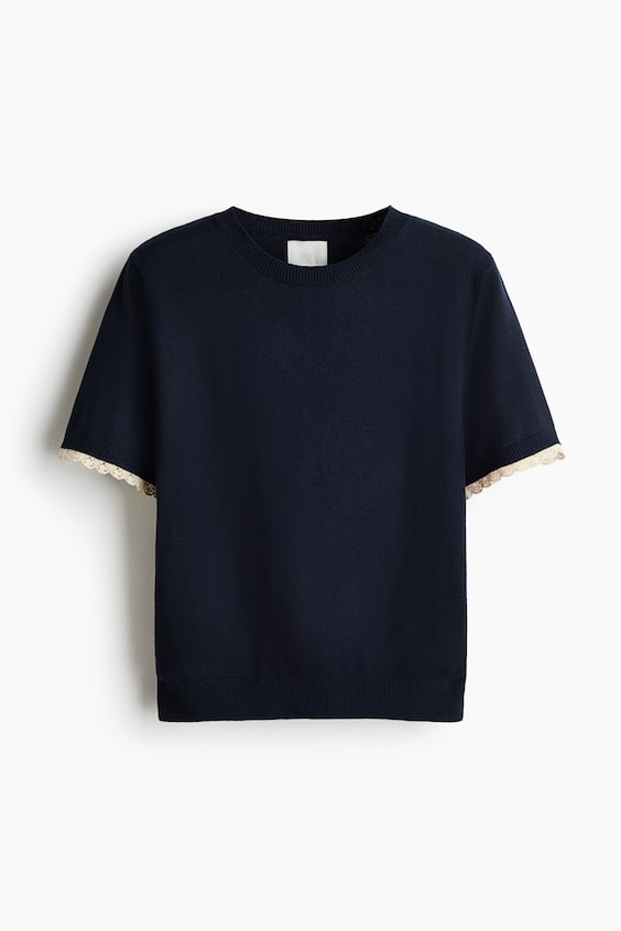 Женские топы H&M Lace-Trimmed Fine-Knit Top