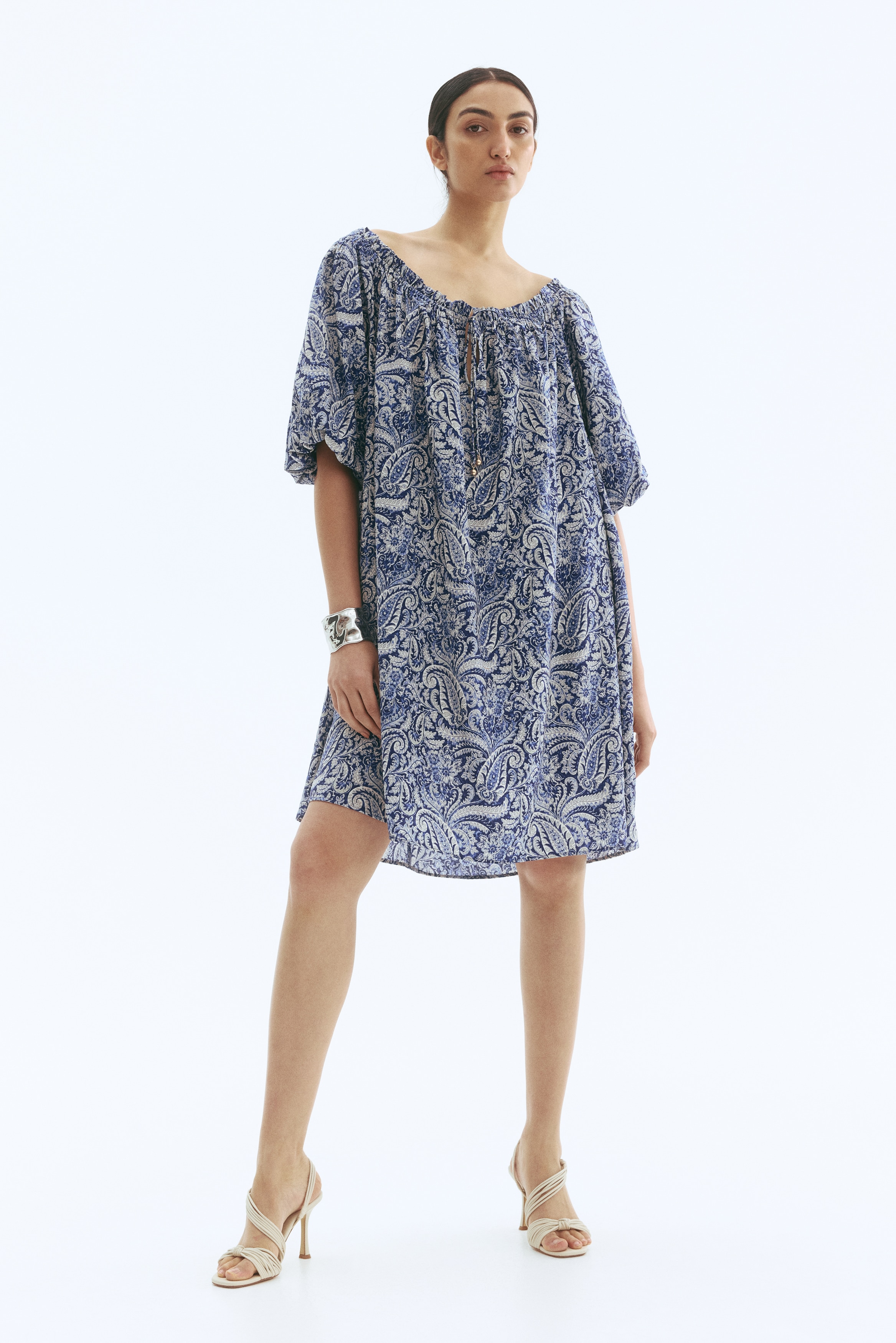 h&m blue paisley dress H&M Multicolor Handkerchief Scarf Paisley Tie V-Neck Short Sleeve Mini   Brie
