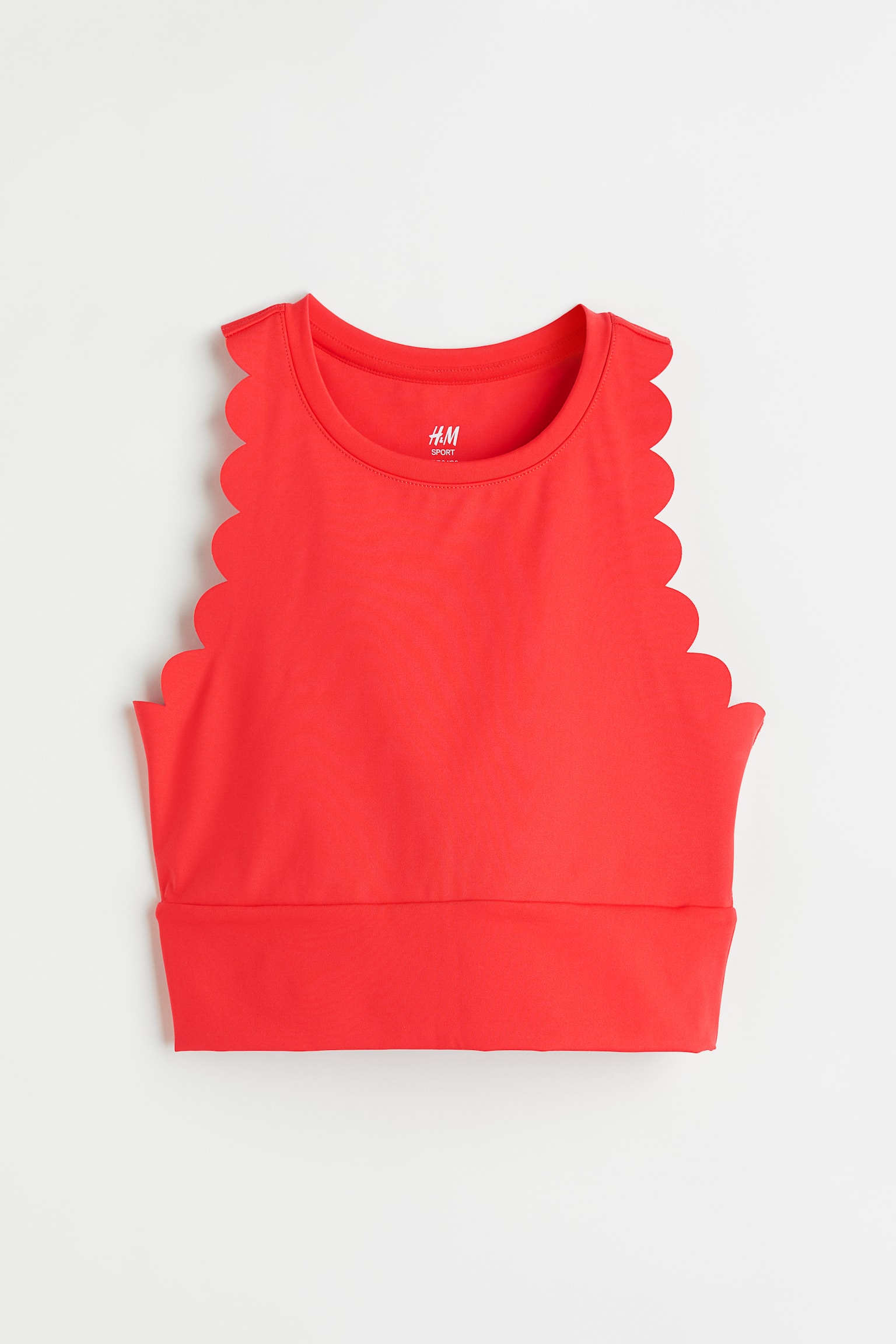 Cropped Scallop Edge Activewear Top - Bright red/Navy blue - 1