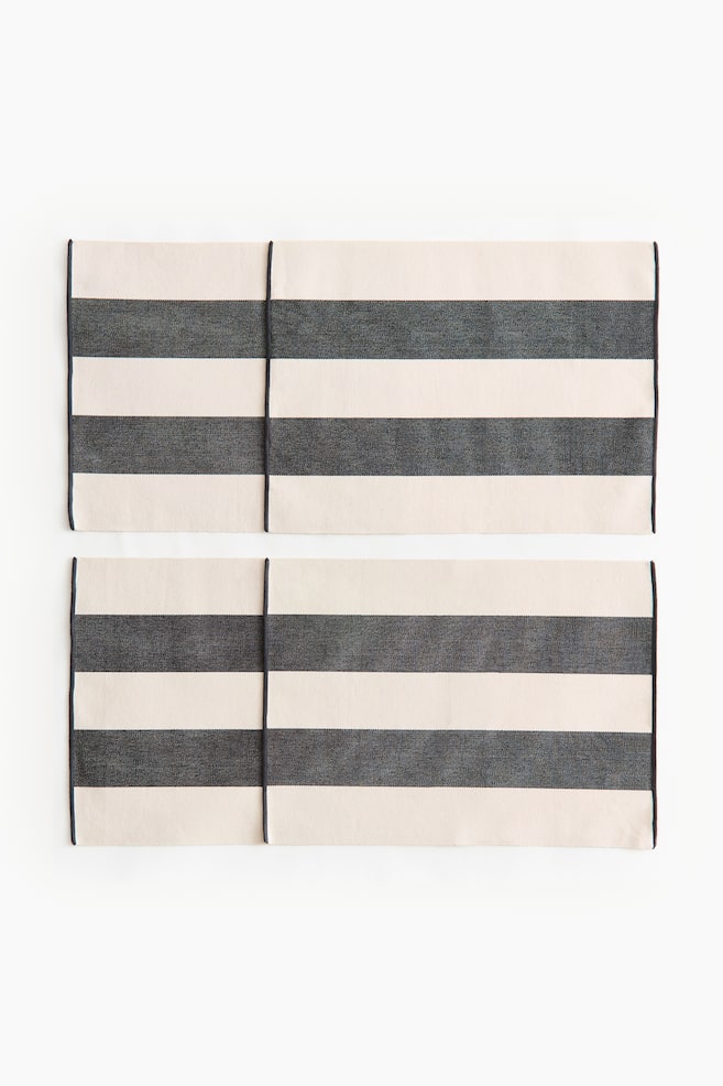 4-Pack Cotton Placemats - Dark gray/striped/Green/light beige/Terracotta/striped - 1