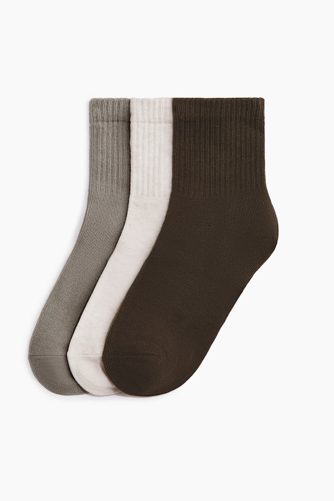 3er-Pack Socken - Graubraun/Creme/Khakigrün/Elfenbein/Beigemeliert/Schwarz/Elfenbein/Graumeliert/Weiss/Dunkelbeige/Dunkelbraun/Weiss - 1