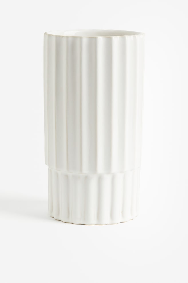 Vase aus Steingut - Weiß/Dunkelgelb/Grün - 1