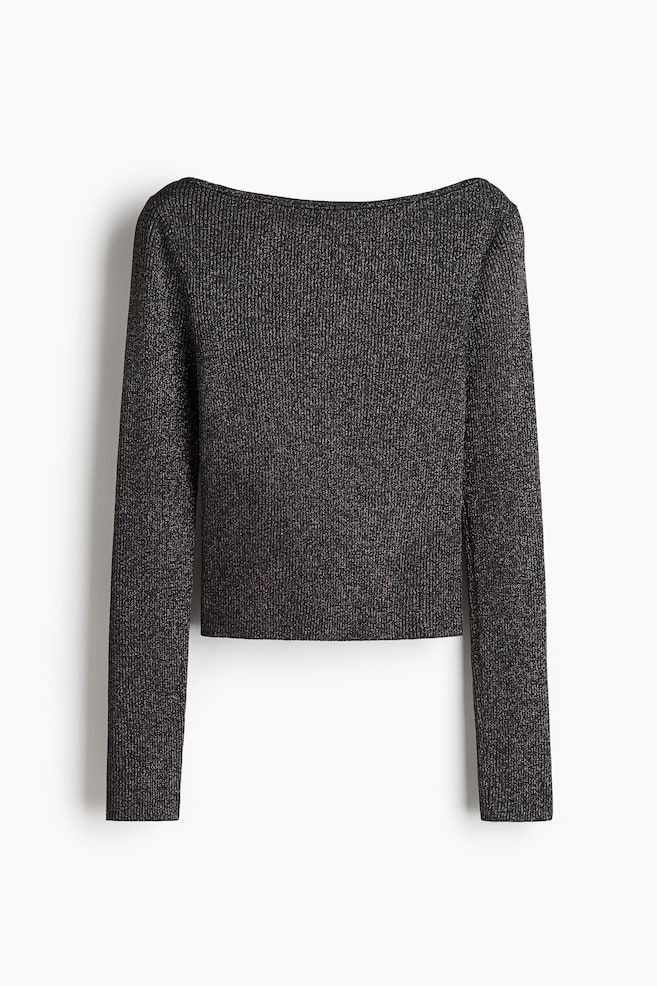 Glitzerndes Shirt mit U-Boot-Ausschnitt - Schwarz/Silberfarben - 1