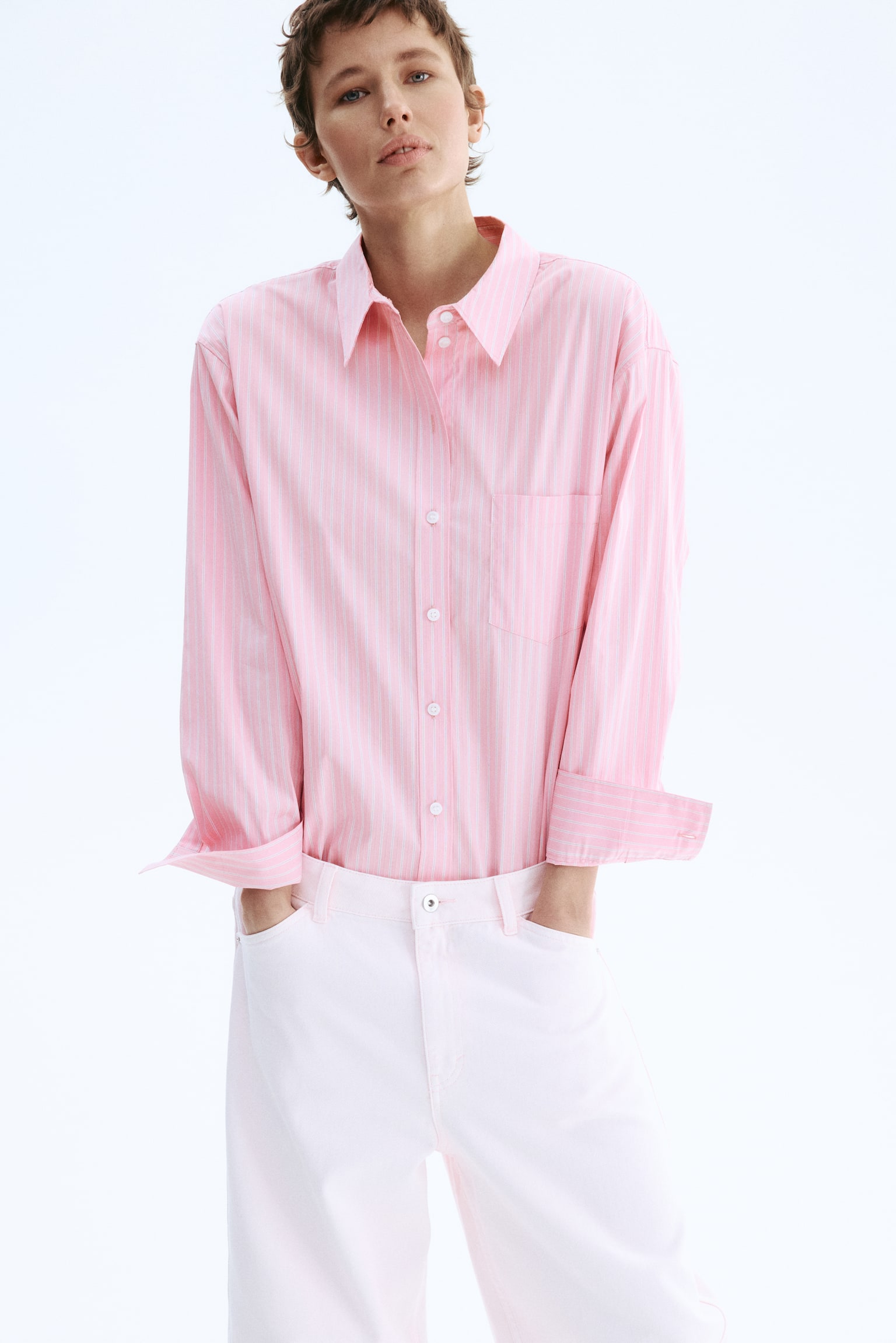Сорочка оверсайз - Рожевий/смужки/Світло-блакитний/смужки/Білий - 6