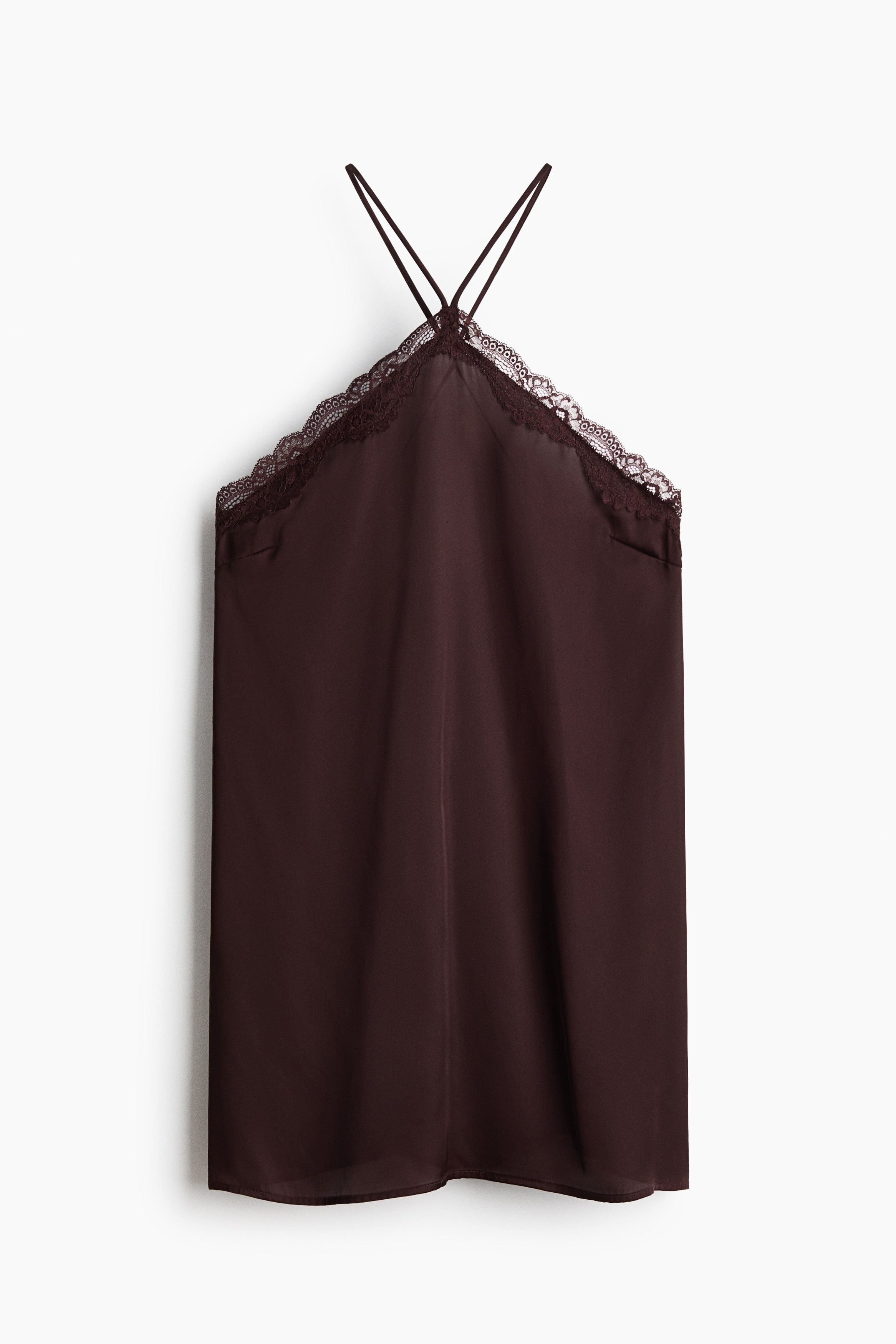 Nachthemd aus Satin mit Spitze - Dunkelbraun