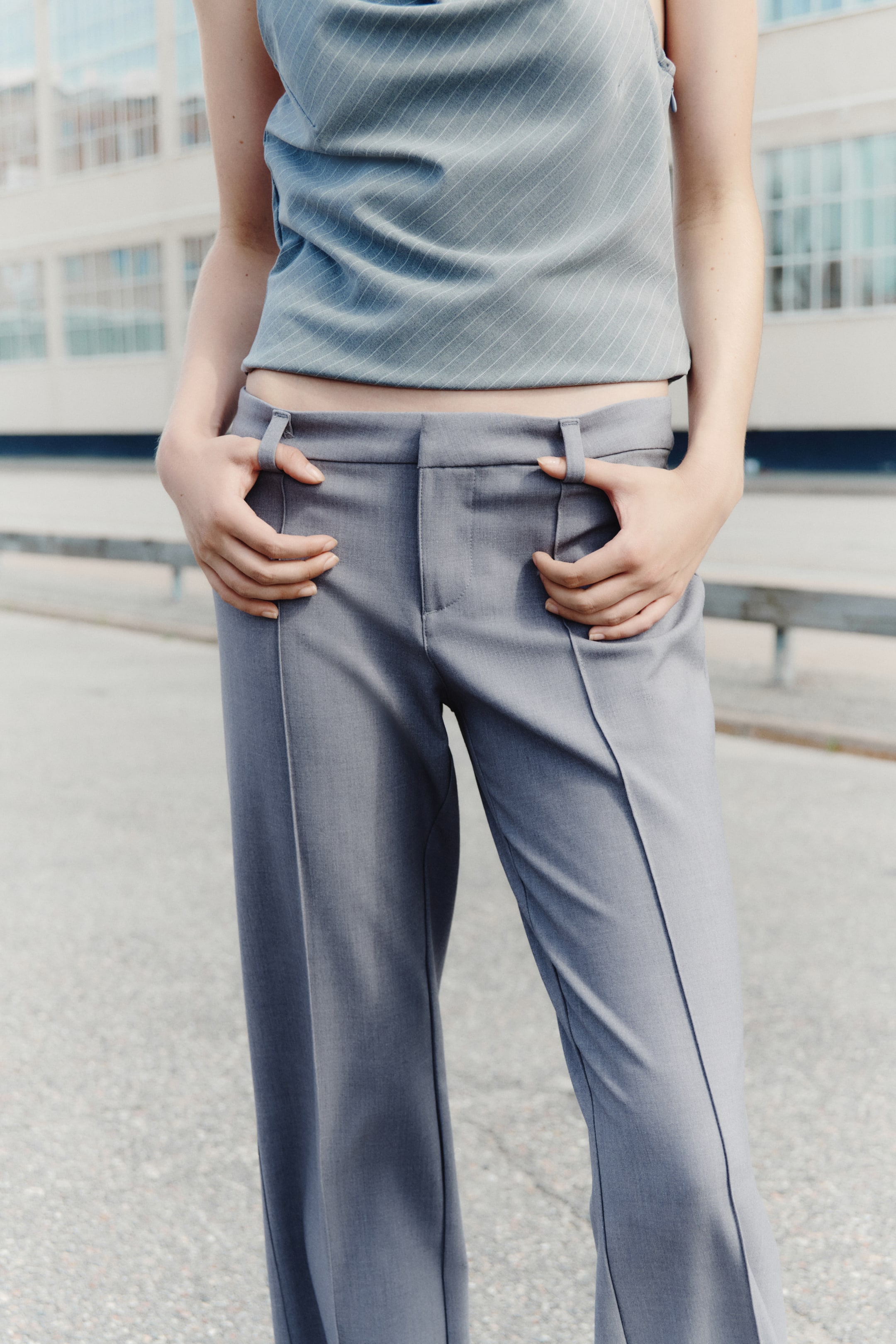 View larger image: Tailored crease-leg trousers - Grey marl - Ladies | H&M IN 1