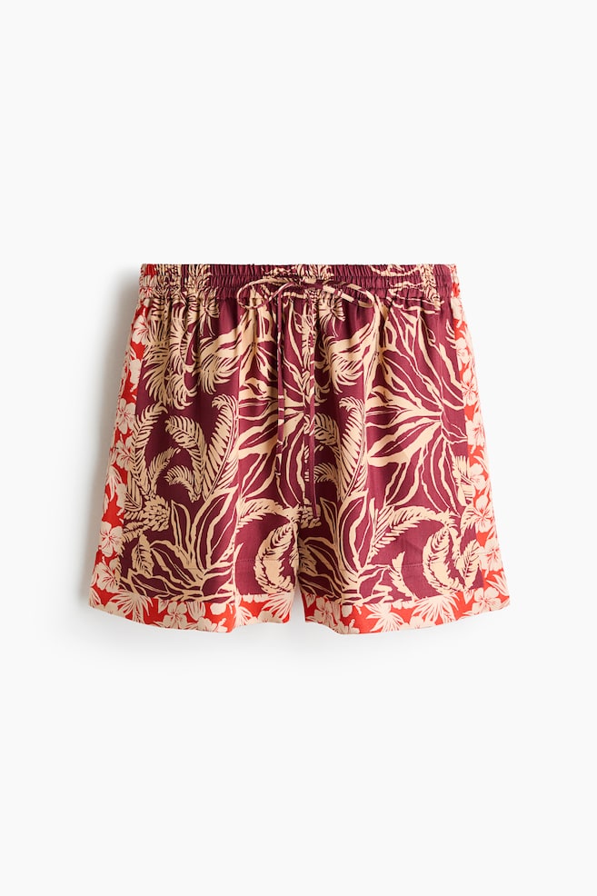 Pantalón corto de viscosa con cordón de ajuste - Rojo oscuro/Estampado - 1