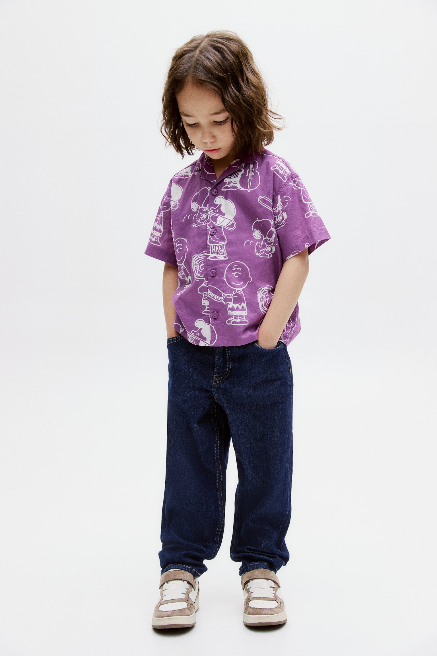 Áo sơ mi hoa văn cổ hai ve - Màu tím/Snoopy - 6