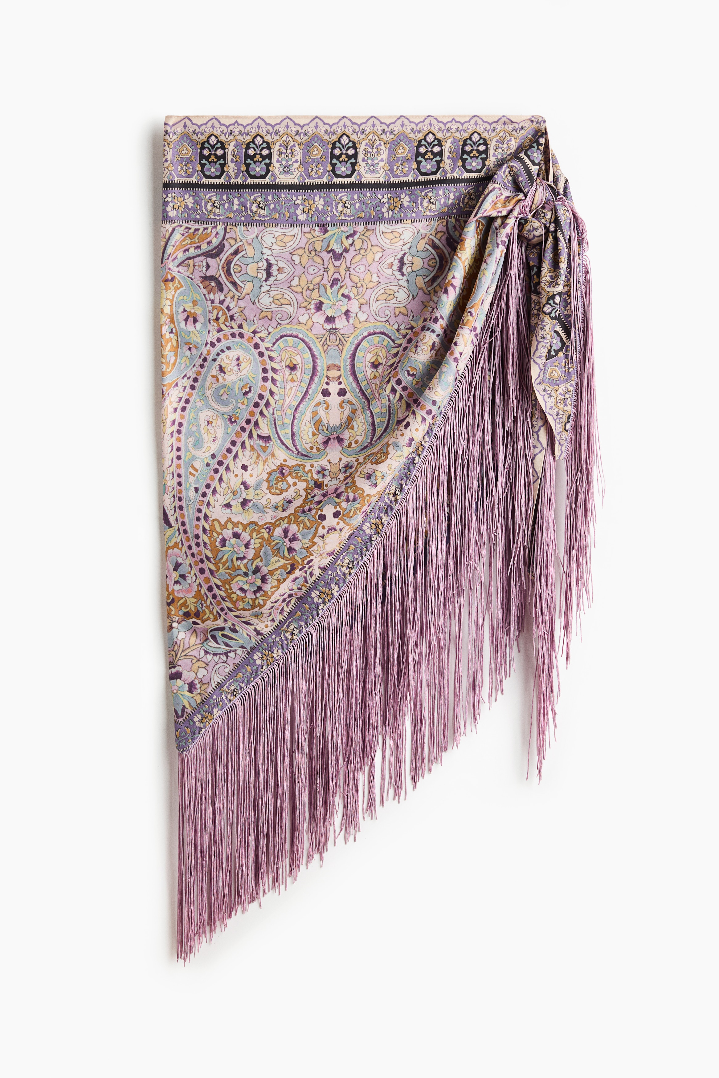 Fringed satin hip scarf - Dimlila/Paisleymönstrad