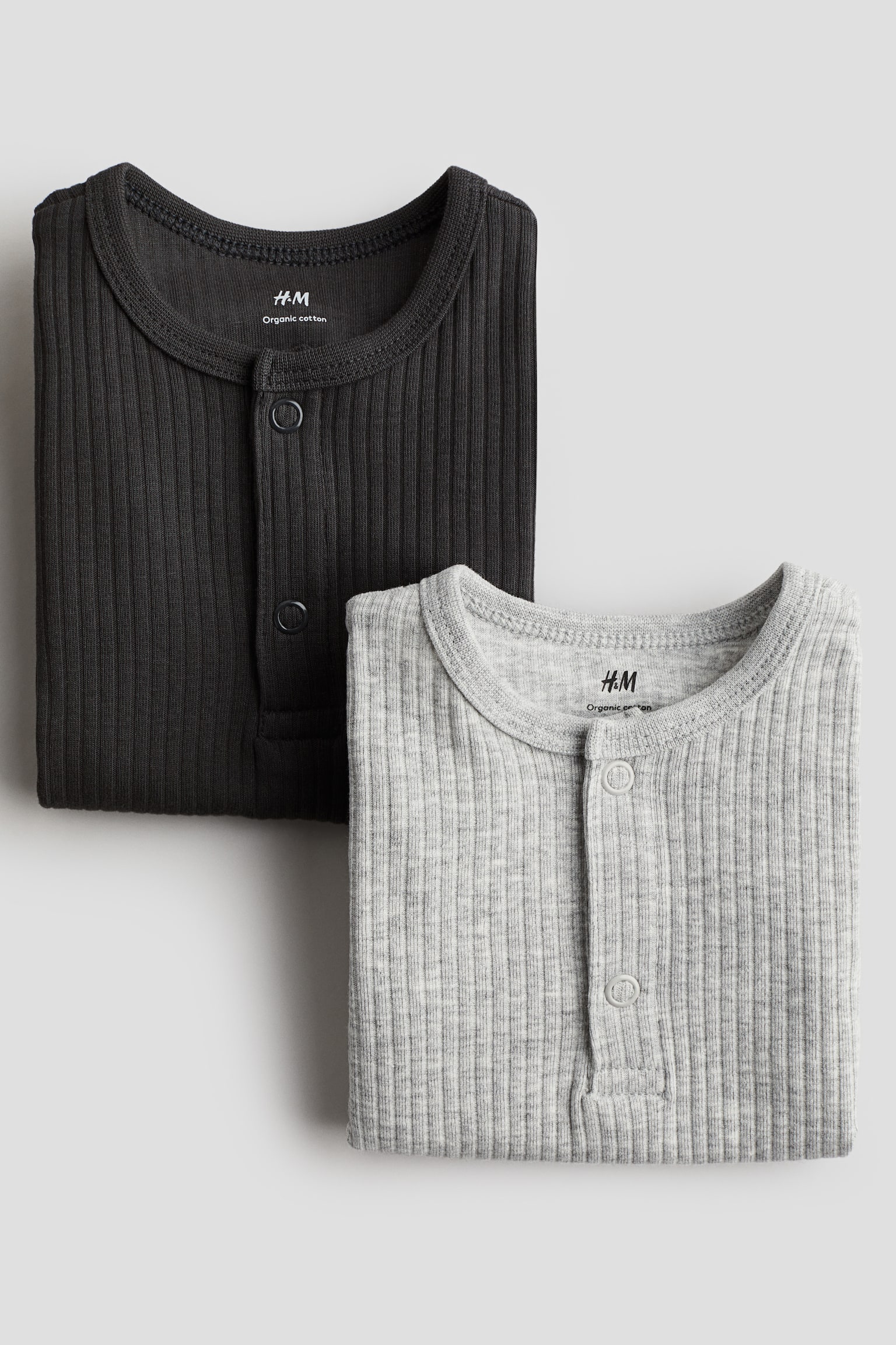 Боди для детей, с планкой на пуговицах, 2 шт. — H&M, цвет: Серый / Серый меланжевый — фото 2