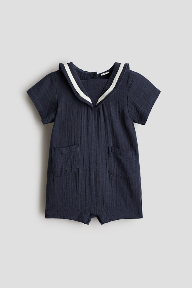 Muslin Sailor Romper Suit - Navy blue - 1