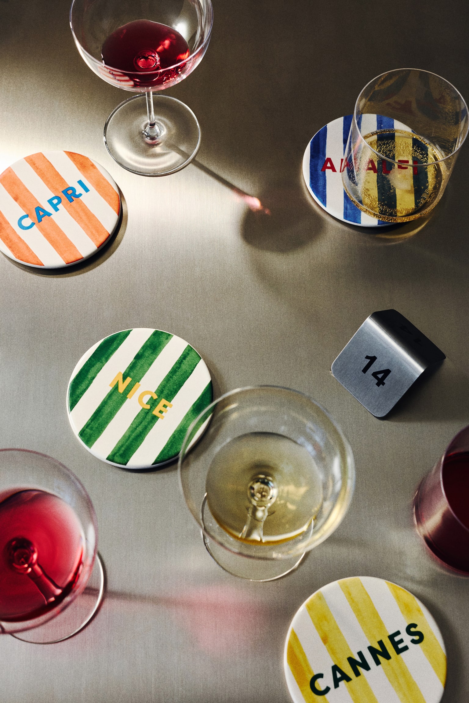 4-pack porcelain coasters - White/Striped - 1