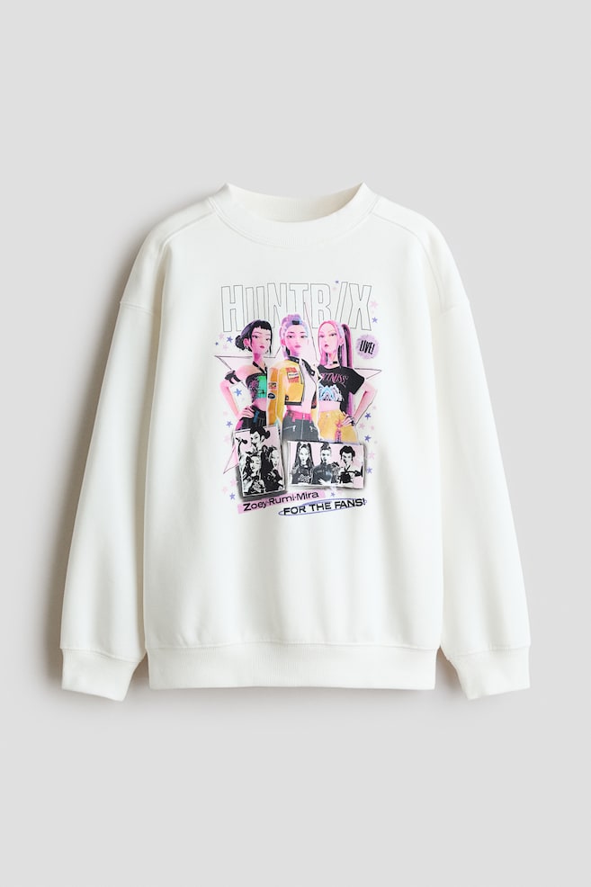 Printed Brushed-Inside Sweatshirt - White/KPop Demon Hunters/Dark purple/Snoopy/Charcoal gray/CapyFun - 1