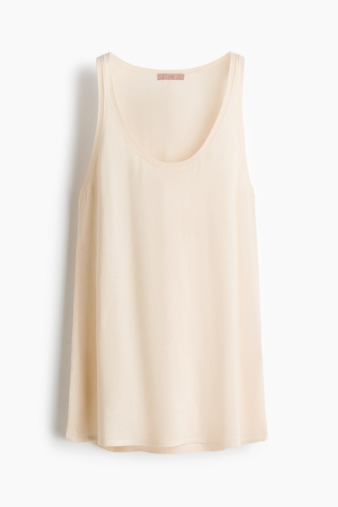 Langes Feinstricktop - Hellbeige/Dunkles Graubraun - 1