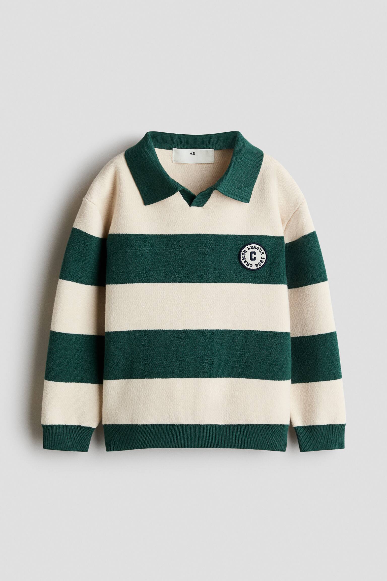 Rugby-style jumper - Dark green/Striped