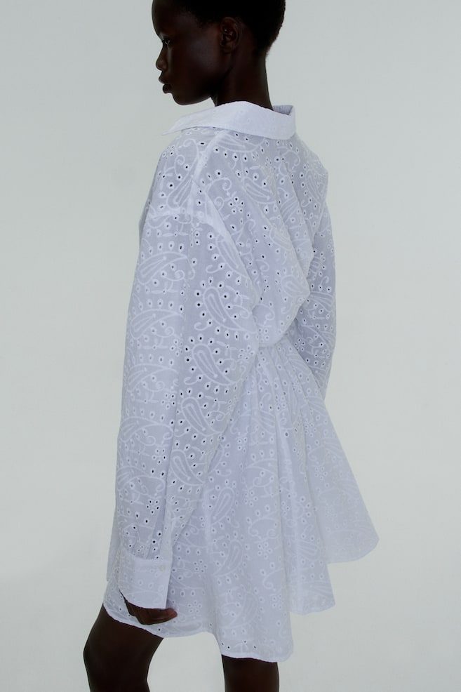 Robe chemise avec broderie anglaise - Blanc/Noir - 3