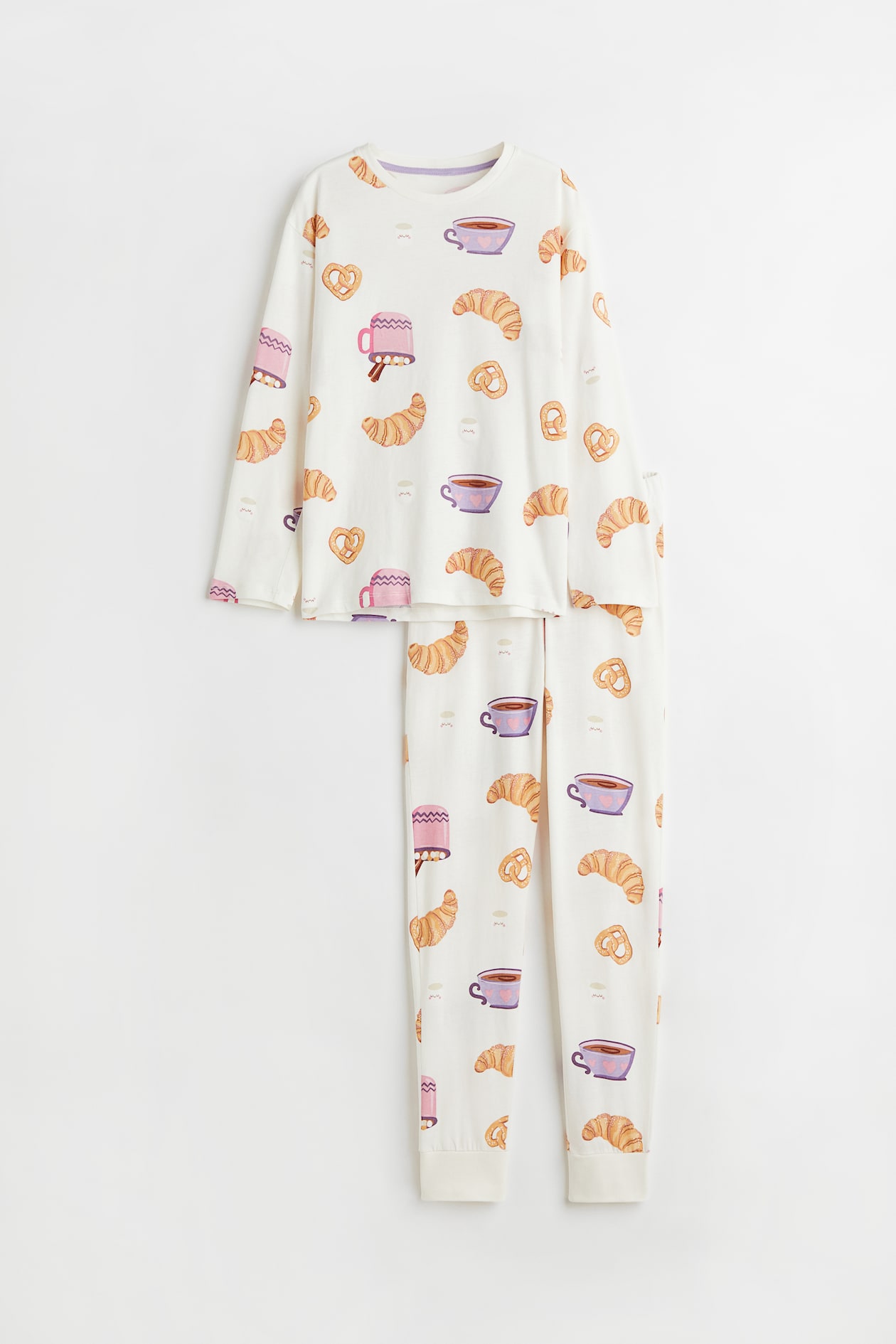 Cotton pyjamas - Round neck - Long sleeve - White/Croissants - Kids | H ...