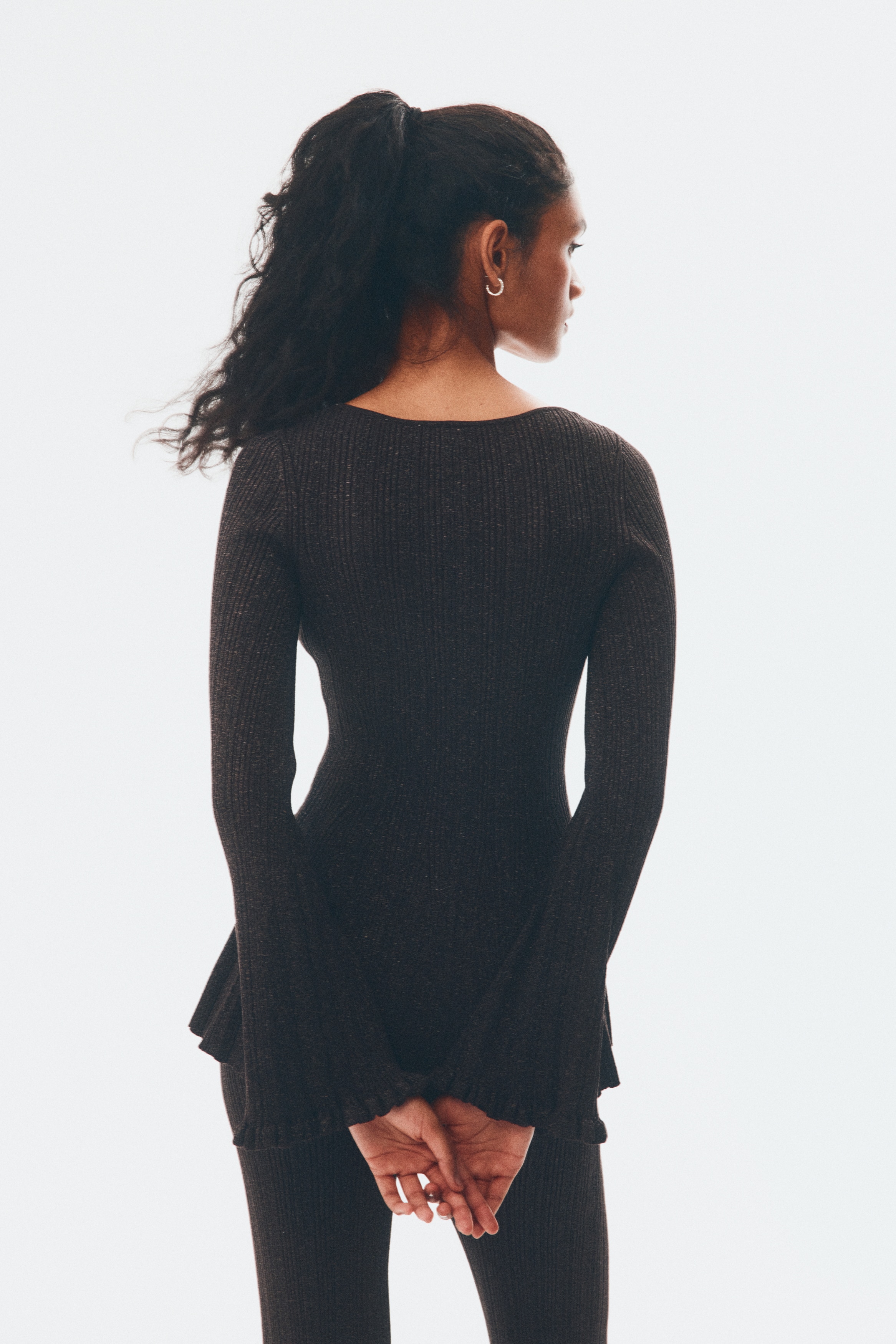 Shimmering rib-knit top
