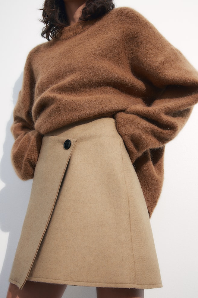 Wool-blend wrapover skirt - Beige/Dark grey marl - 4
