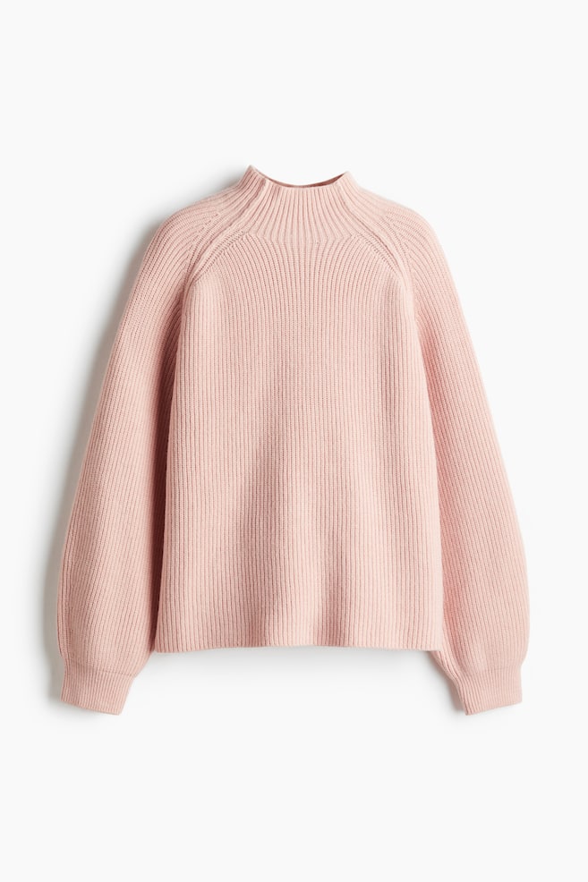 Rib-knit turtleneck jumper - Light pink/Dark beige/Dark grey marl - 1