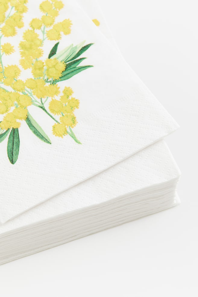 Lot de 15 serviettes en papier - Blanc/mimosa/Blanc/cœur - 2