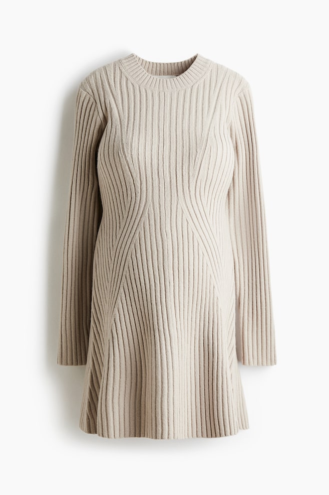 MAMA Ribgebreide jurk - Lichtbeige/Rood/Donkerbruin - 1