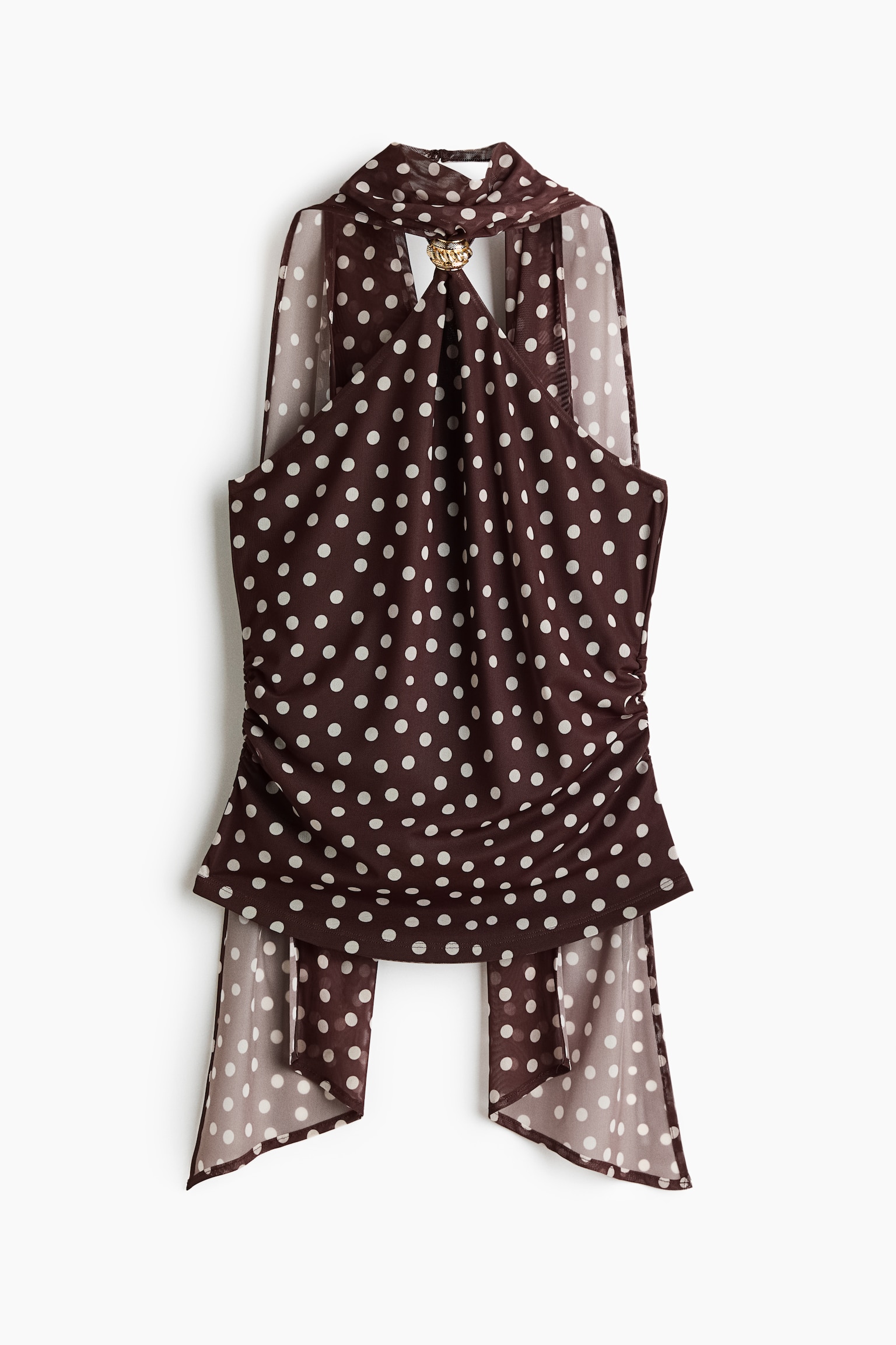 Mesh halterneck top - Dark brown/Polka dot - 2