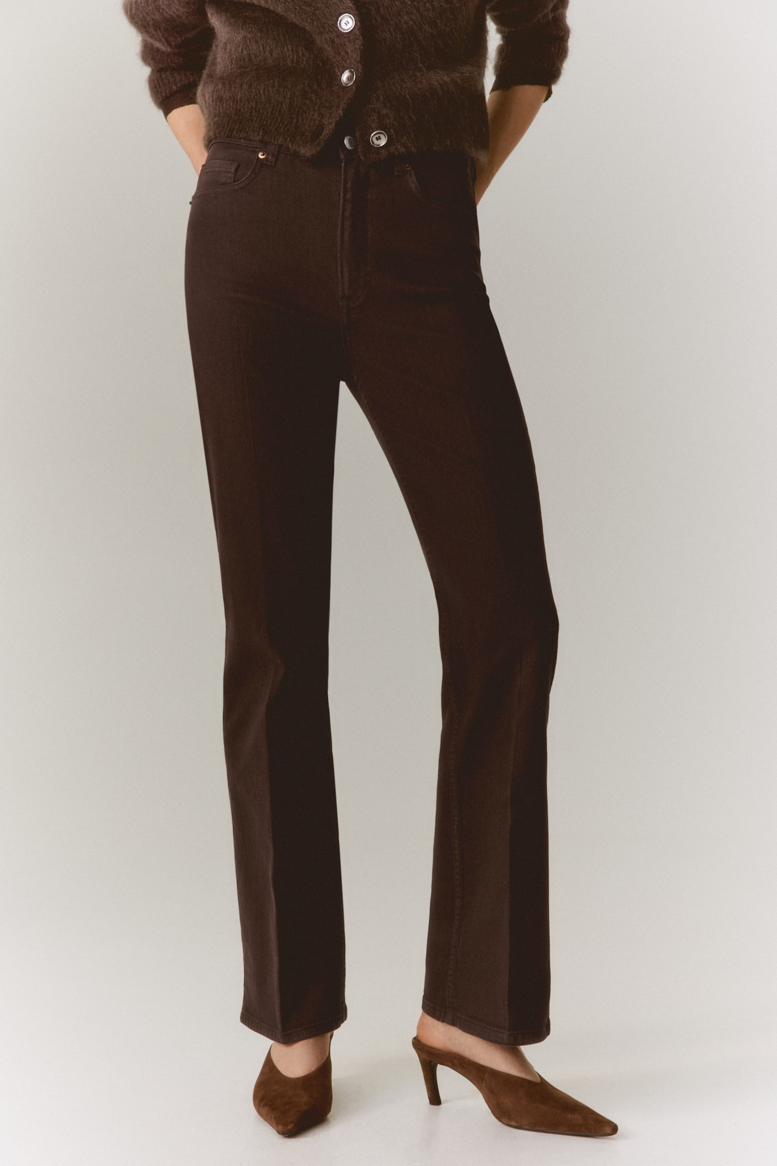 Женские джинсы H&M Bootcut High, цвет: Тёмный коричневый — фото 3