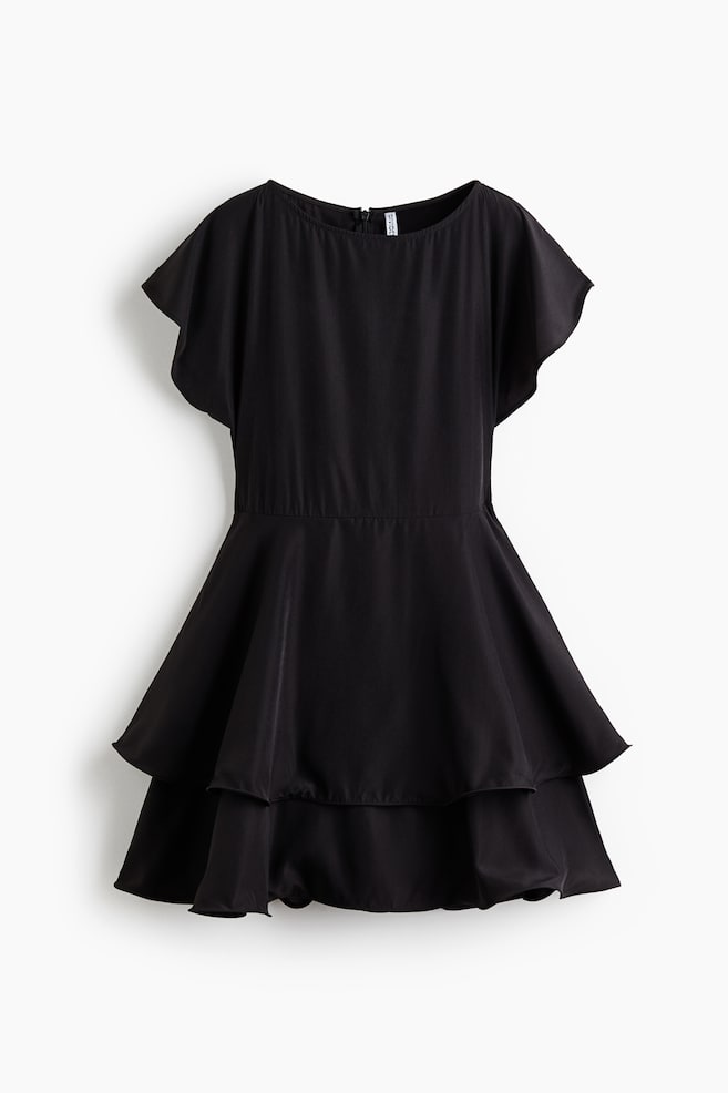 Tiered boat-neck dress - Dark grey/Plum red - 1