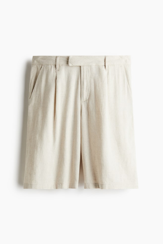 Knee-length linen-blend shorts - Light beige - 1